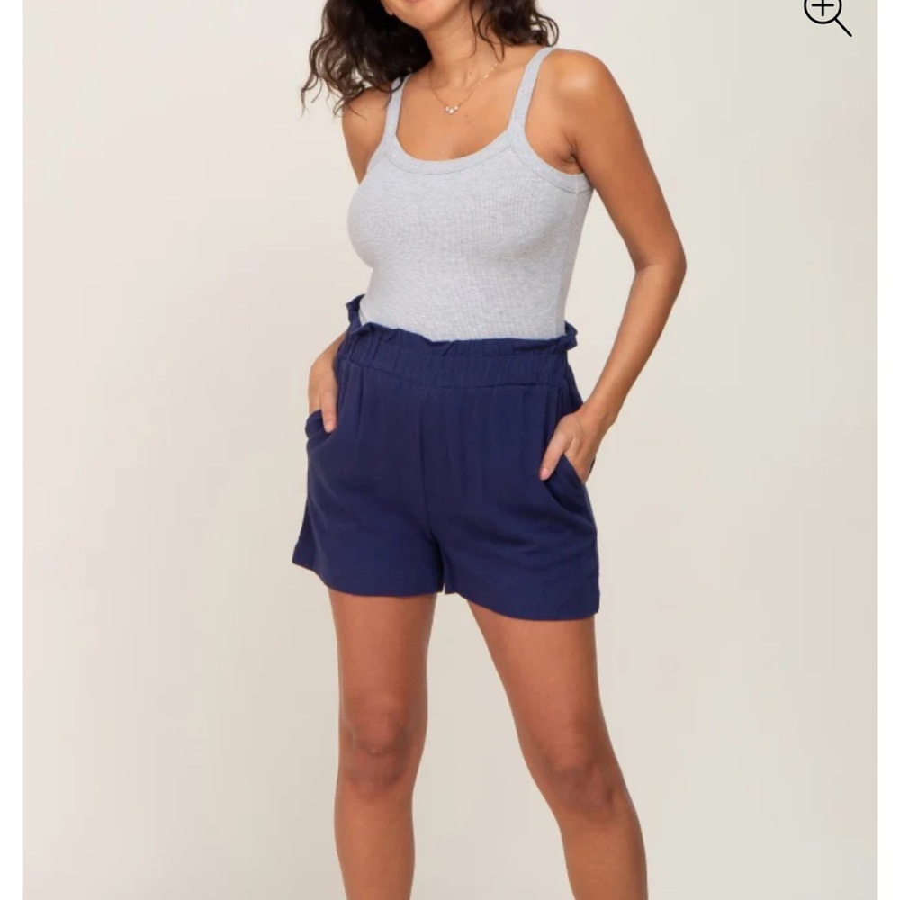 Navy Linen-Blend Elastic-Waist Maternity Shorts - Size XL